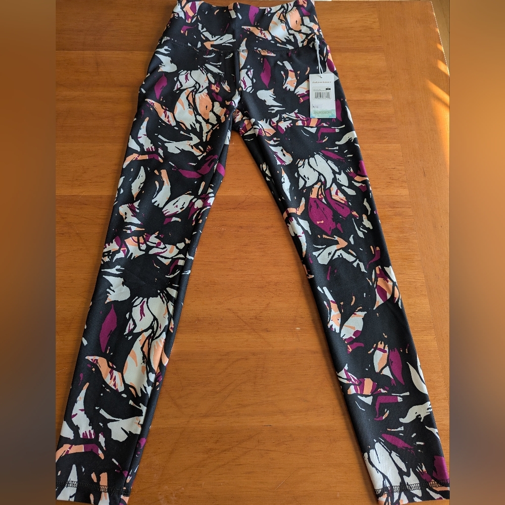 Balance Collection Black Floral-Print Leggings with Purple & Peach Accents